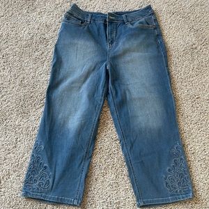 Floral textures cropped straight leg cropped jesns